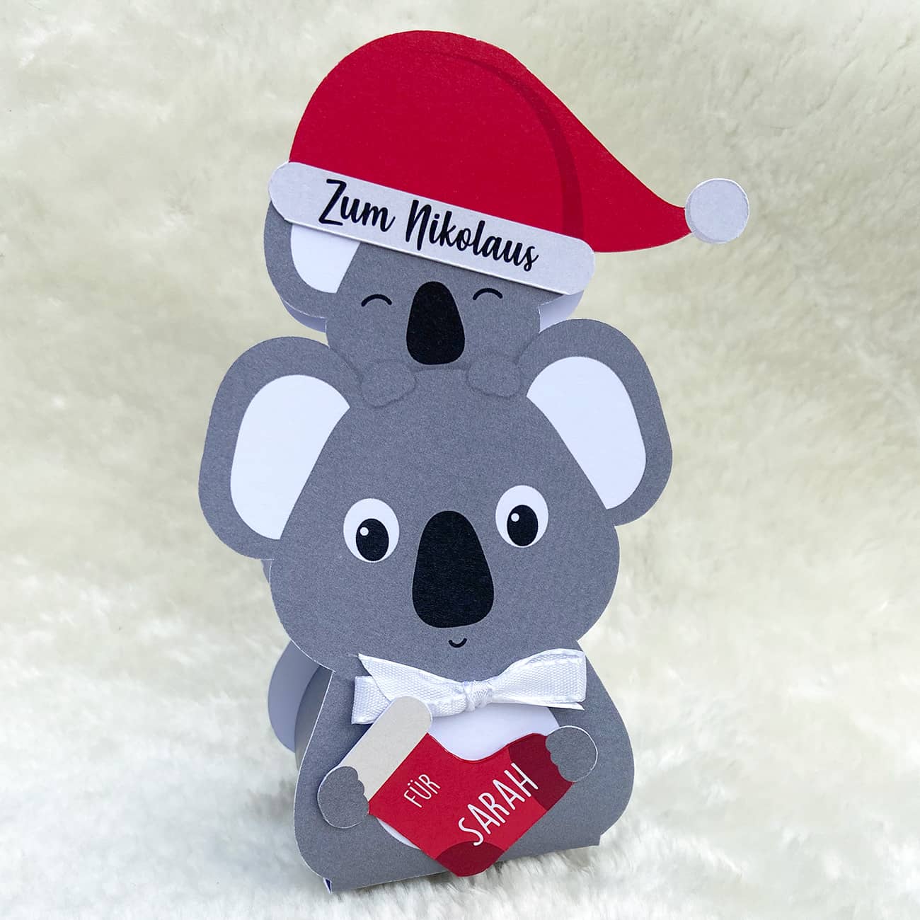 Nikolaus-Koala mit 3 Lindorkugeln gefüllt und Name