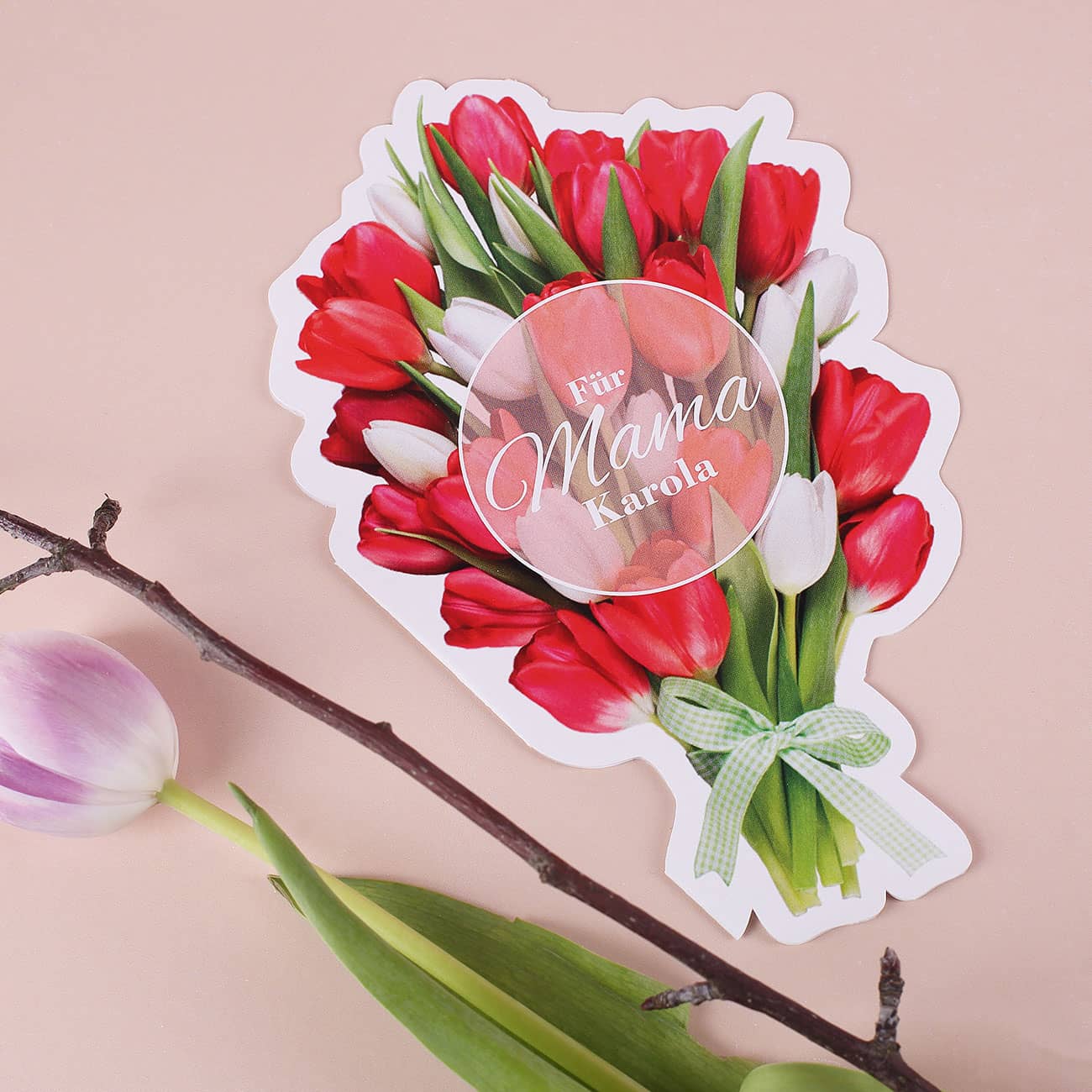 Muttertags-Klappkarte mit Tulpen-Motiv und Name