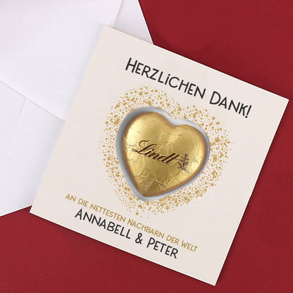 Herzlichen Dank - Karte mit Lindt Schokoherz und Ihrem Wunschtext