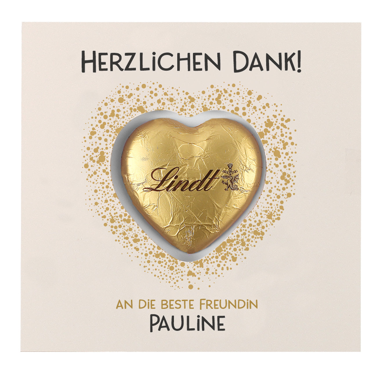 Herzlichen Dank - Karte mit Lindt Schokoherz und Ihrem Wunschtext