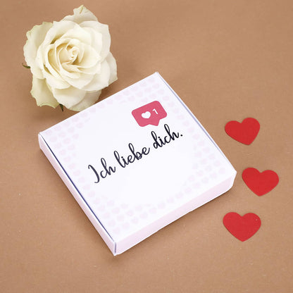 Leporello in schöner Schachtel mit "Ich liebe dich" und Like-Symbol