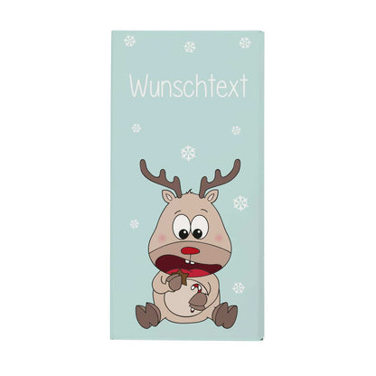 Schokolade mit weihnachtlichem Rentier Motiv und Text Ihrer Wahl