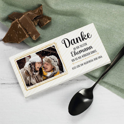 Schokolade mit Foto & 4 Zeilen Wunschtext - Dankegeschenk