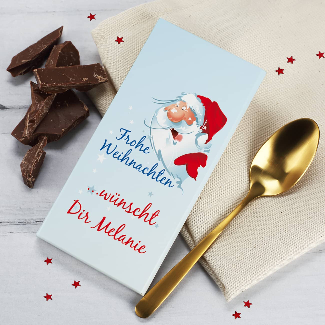 Weihnachtsschokolade mit bedruckter Banderole