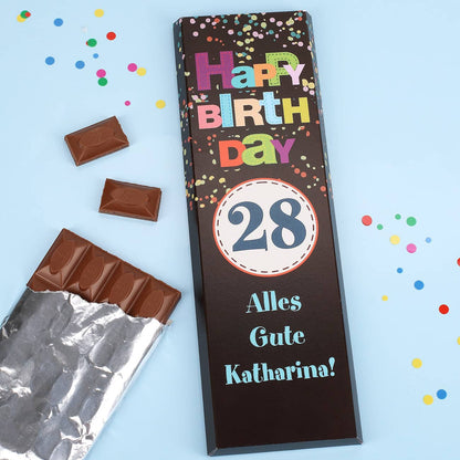 Riesige Schokolade Happy Birthday mit langem Glückwunschtext 