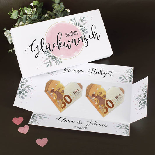 Geldgeschenke zur Hochzeit - Explosionsbox mit Namen, Datum & Text