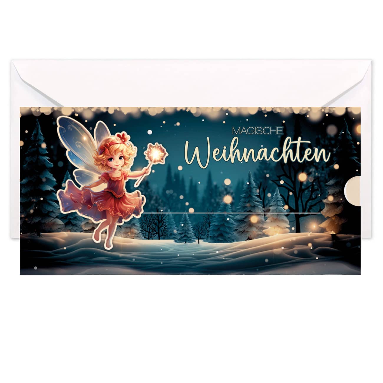 Geldgeschenk - Karte Magische Weihnachten mit kleiner Fee & Wunschtext