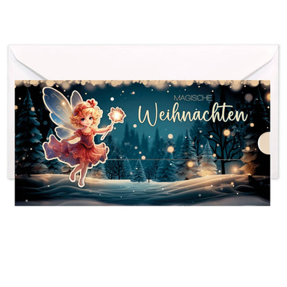 Geldgeschenk - Karte Magische Weihnachten mit kleiner Fee & Wunschtext