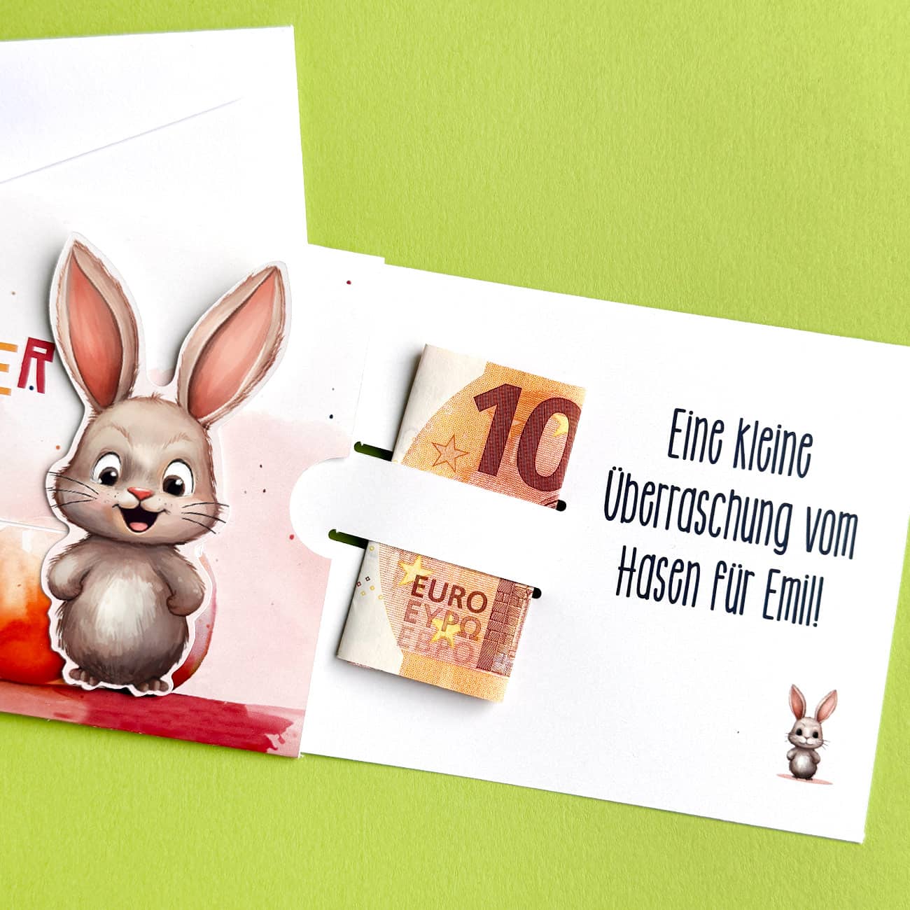 Geldgeschenk zu Ostern - mit Hase, Name & Text