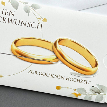 Geldgeschenk zur Goldenen Hochzeit - Karte mit Ringen und Ihrem Text