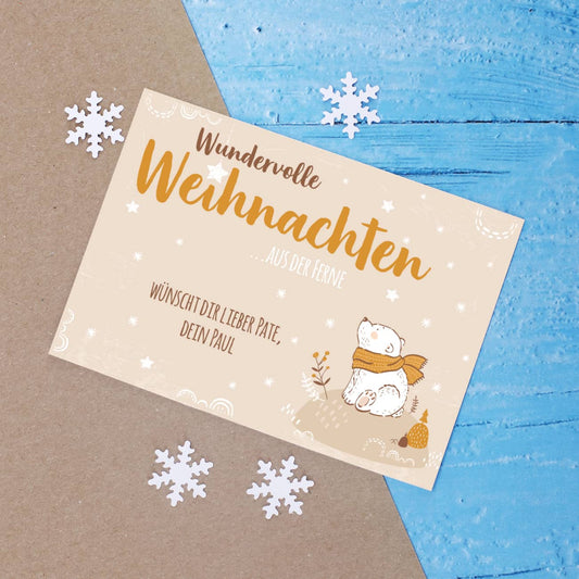 Weihnachtskarte - aus der Ferne - mit Wunschtext und Eisbär