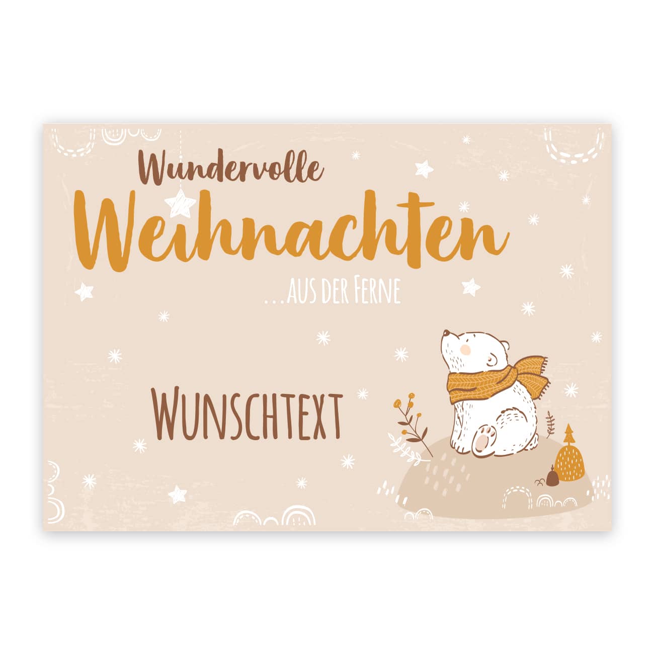 Postkarte zu Weihnachten mit niedlichem Eisbär und Wunschtext