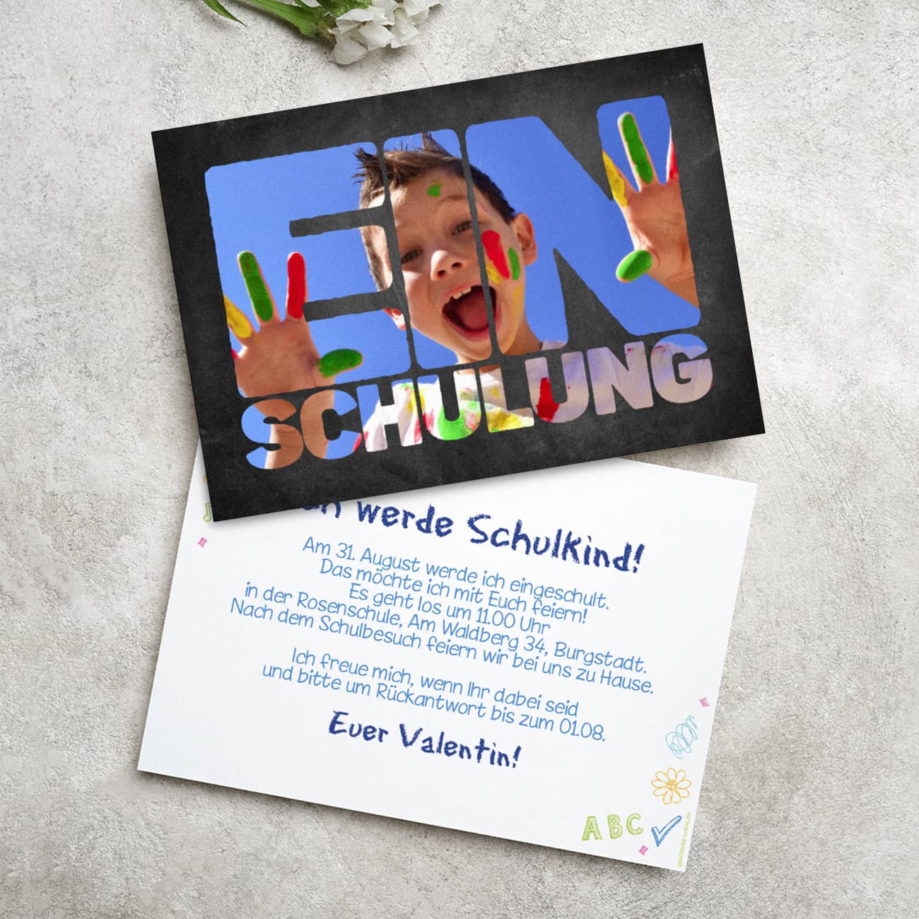 Fotokarte Einladung zur Einschulung