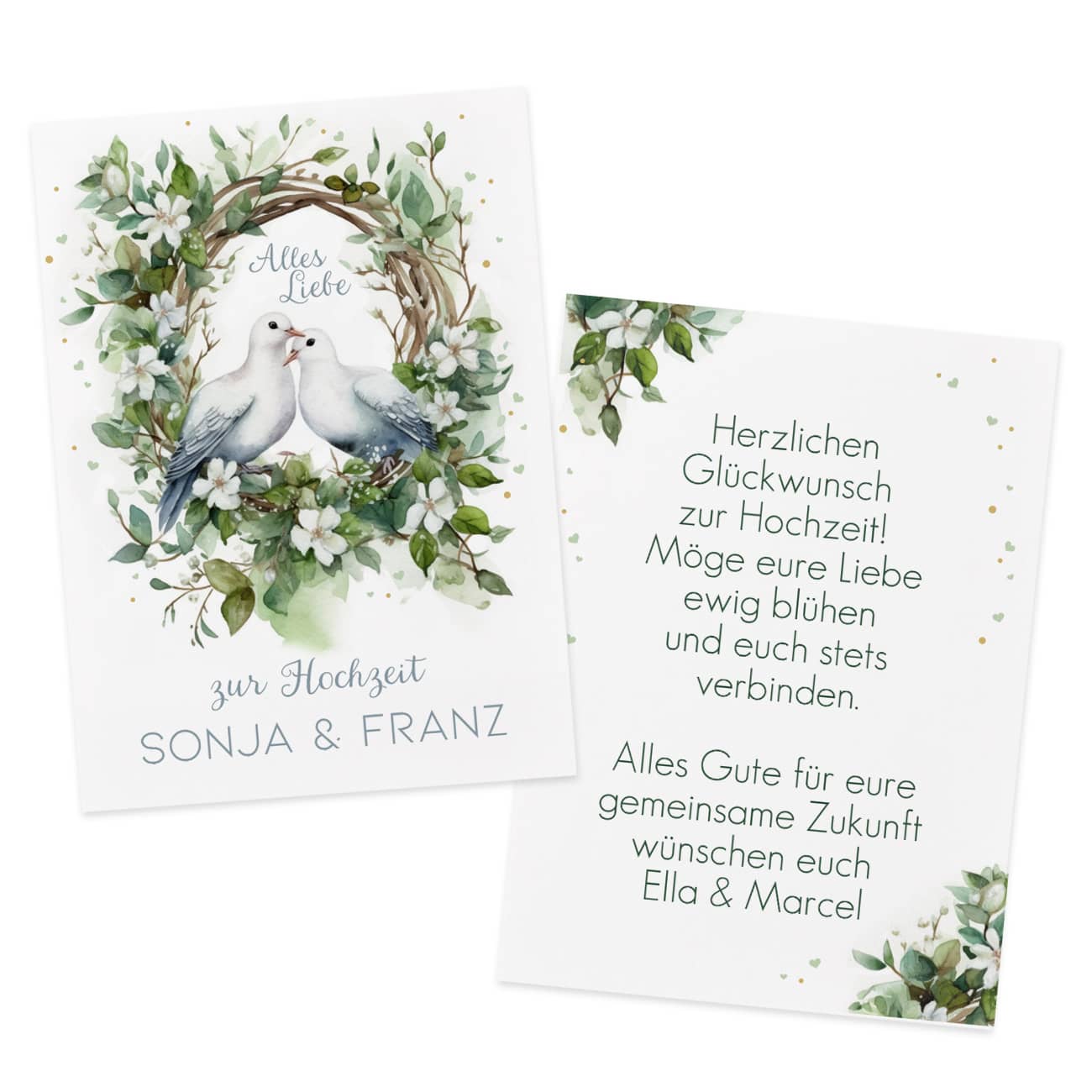 Glückwunschkarte zur Hochzeit mit Tauben & Ihrem Text