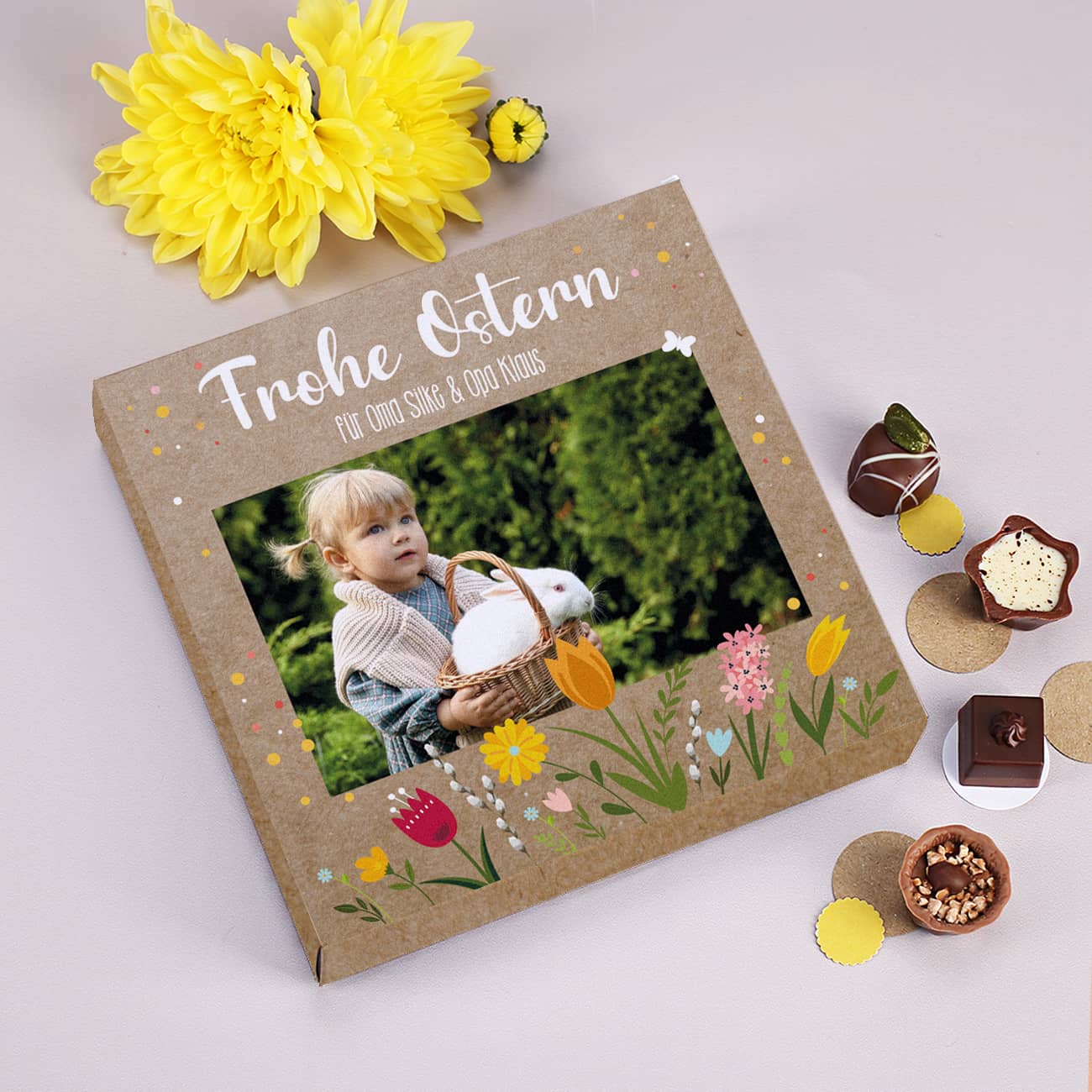 Frohe Ostern - Lindt-Pralinen mit Ihrem Foto und Text 