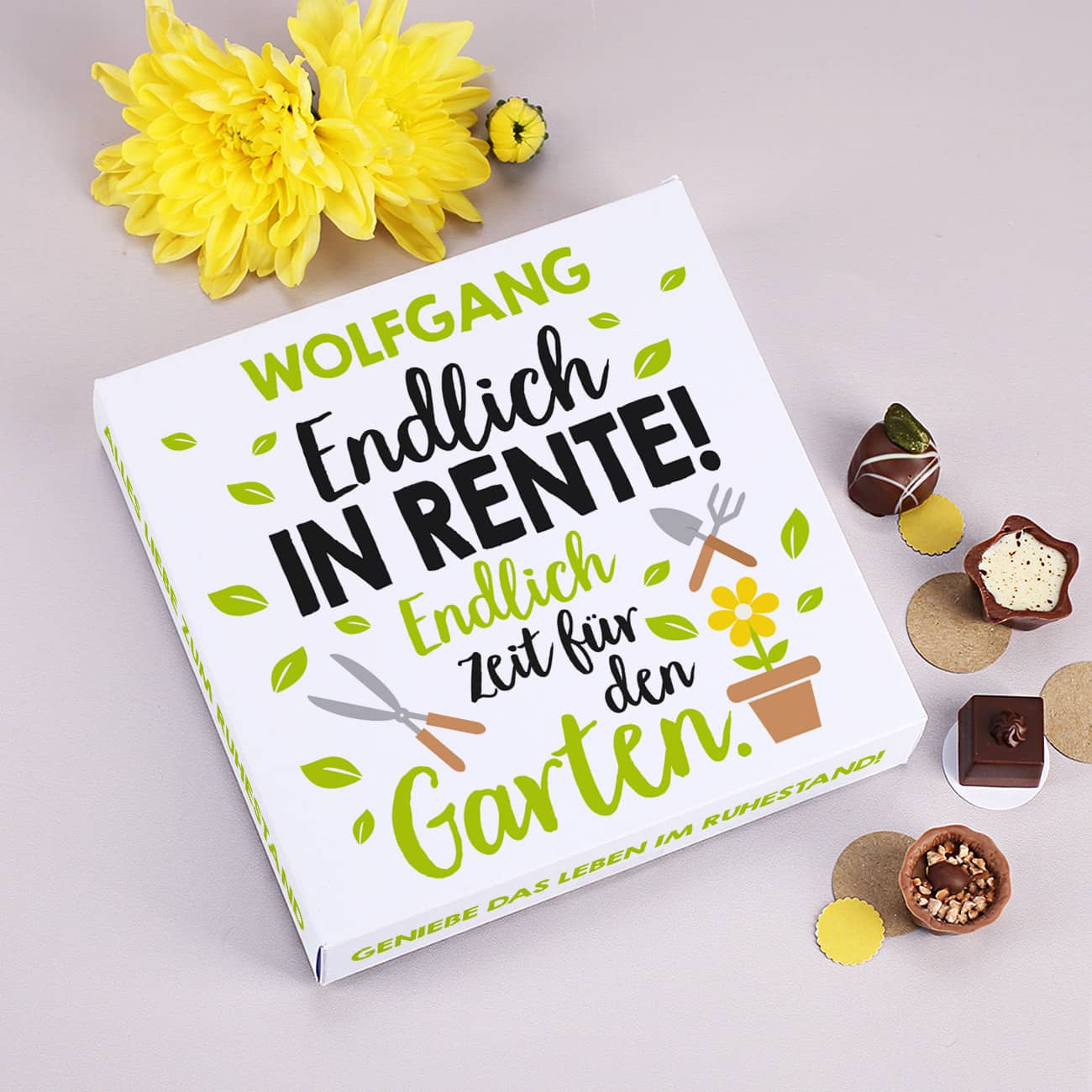 Personalisierte Pralinen als Geschenk zur Rente