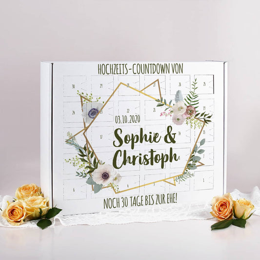 Hochzeitskalender als Countdown mit Blumendesign