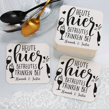 Eckige Bierdeckel zur Hochzeit mit Namen personalisiert