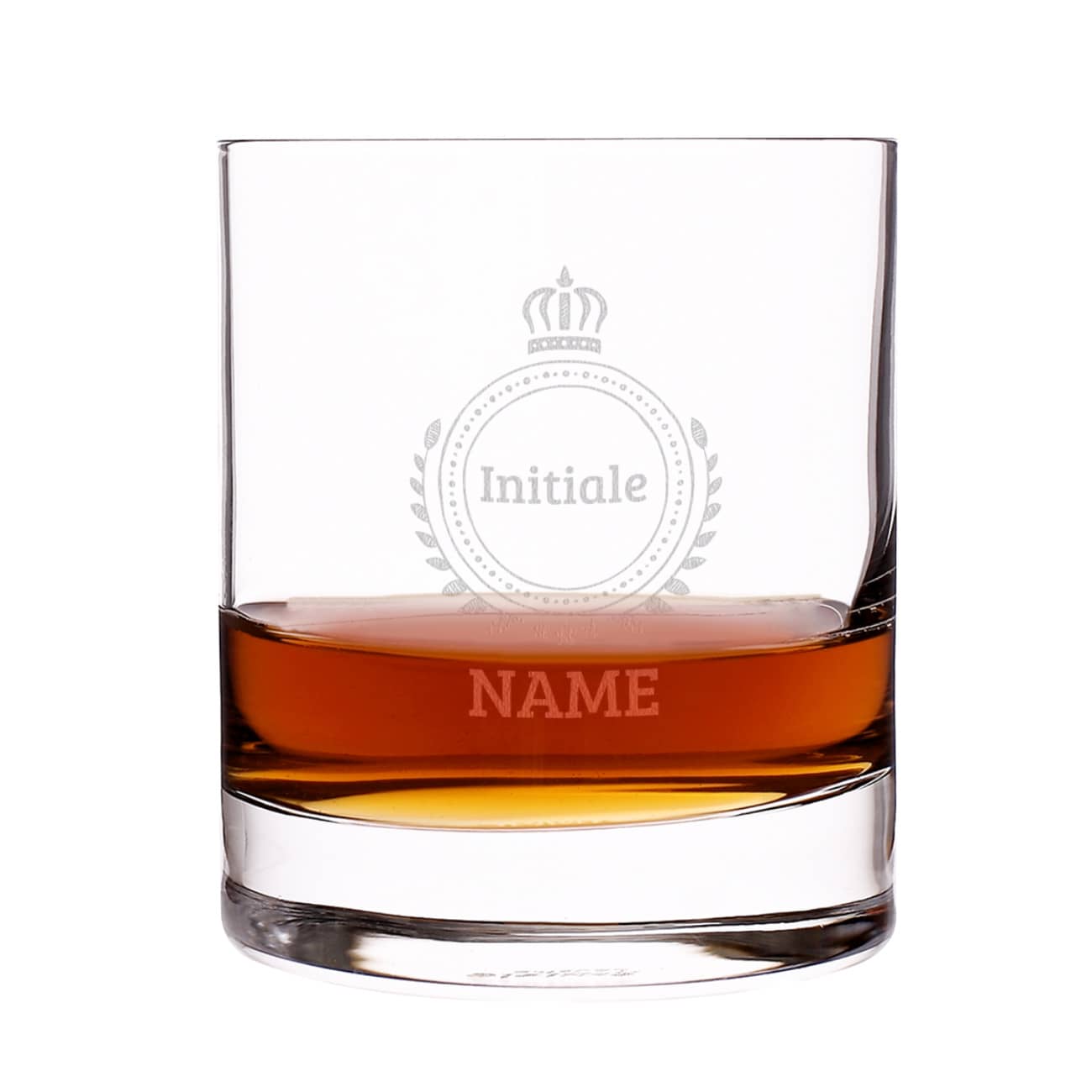 Whiskyglas mit Krone, Monogramm und Name