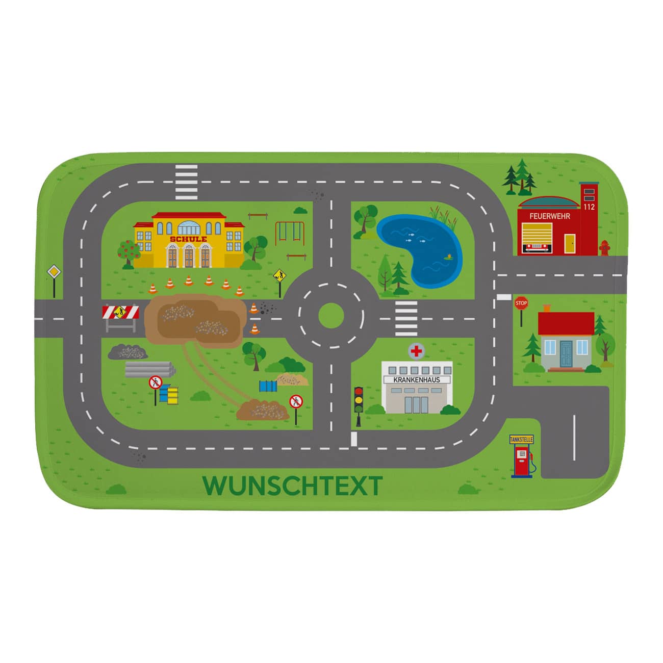 Spielteppich für unterwegs - Stadt mit Wunschtext 76x48cm