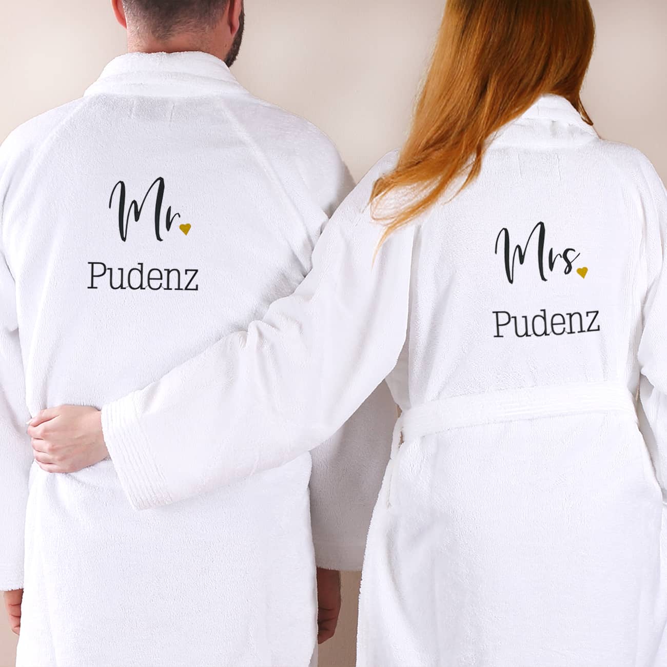 2 Bademäntel zur Hochzeit - Mr & Mrs mit Name bestickt, Unisex Gr. S-XL