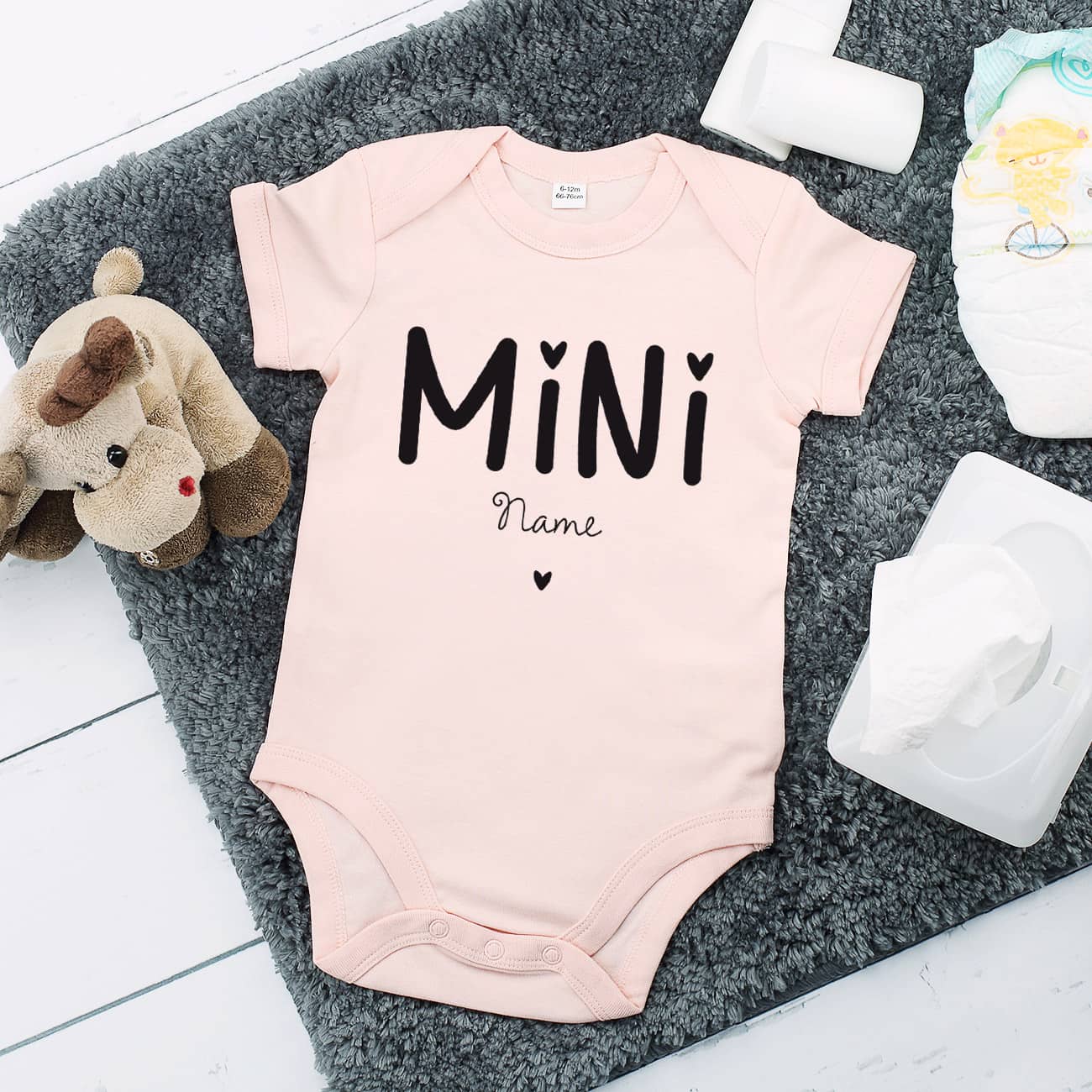 Babybody in rosa mit Name für MINI - Mädchen