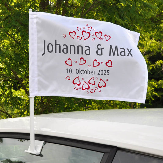 persönliche Autoflagge zur Hochzeit mit Namen