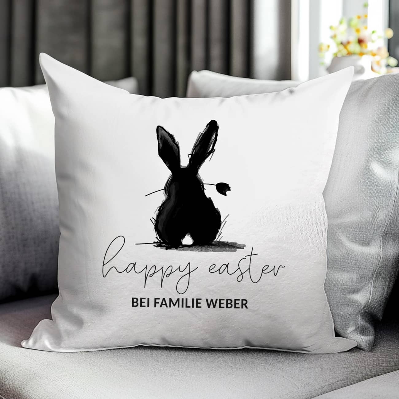 Happy Easter - Osterkissen mit Hase & Wunschtext