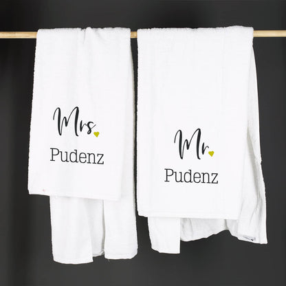 Mr & Mrs - Badetuch-Set mit Name bestickt zur Hochzeit