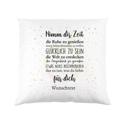 Kissen zur Rente mit Taschenuhr "Nimm dir Zeit" Motiv und Wunschtext