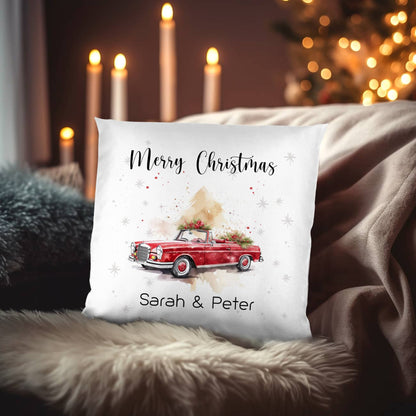 Weihnachts-Kissen mit Ihrem Text & Santa's Mercedes Cabrio