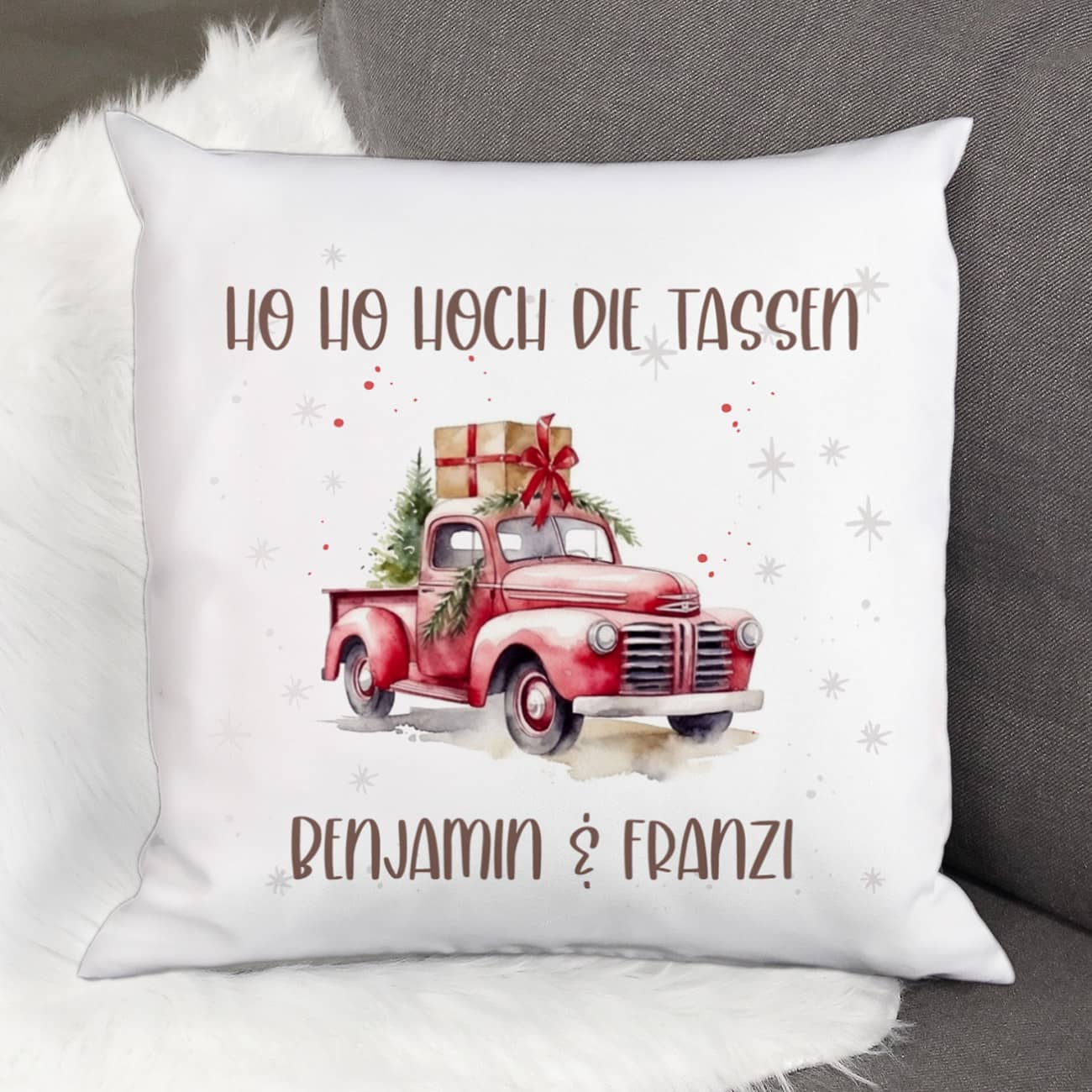 Dekoratives Weihnachts-Kissen mit Ihrem Text & Santa's Pick-up