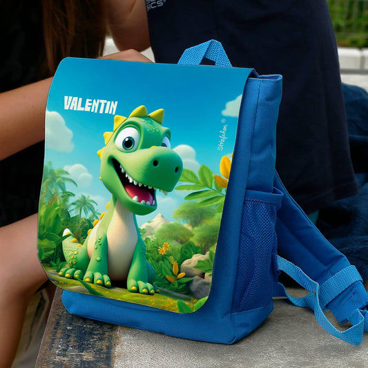 Kinderrucksack mit niedlichem Dinosaurier und Namensaufdruck