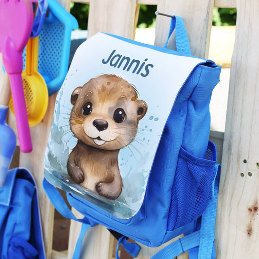 Kindergartenrucksack Otter in Blau mit Name personalisiert