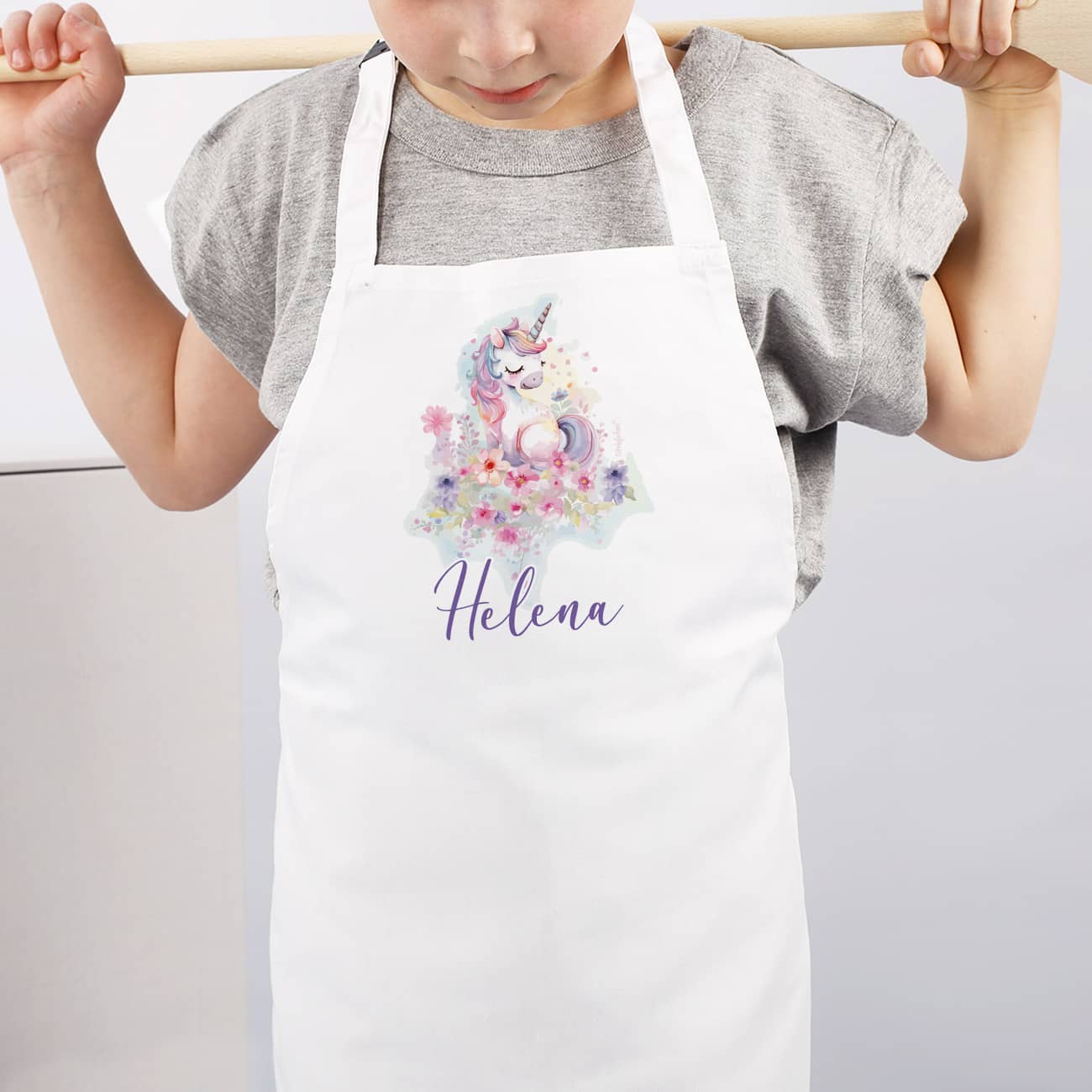 Kinderschürze mit Einhorn-Motiv und Name