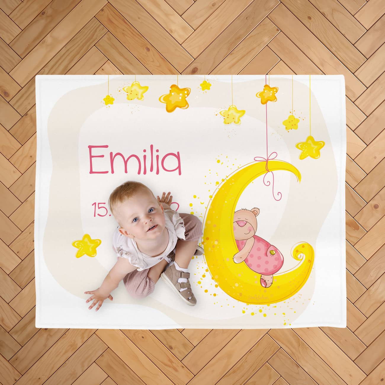 Personalisierte Baby Kuscheldecke mit Sternenhimmel Motiv