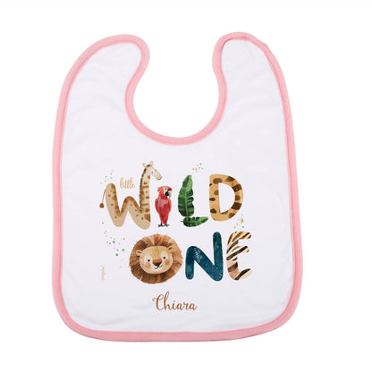 Weiß/rosa Lätzchen - little Wild One - mit Wildtieren und Name