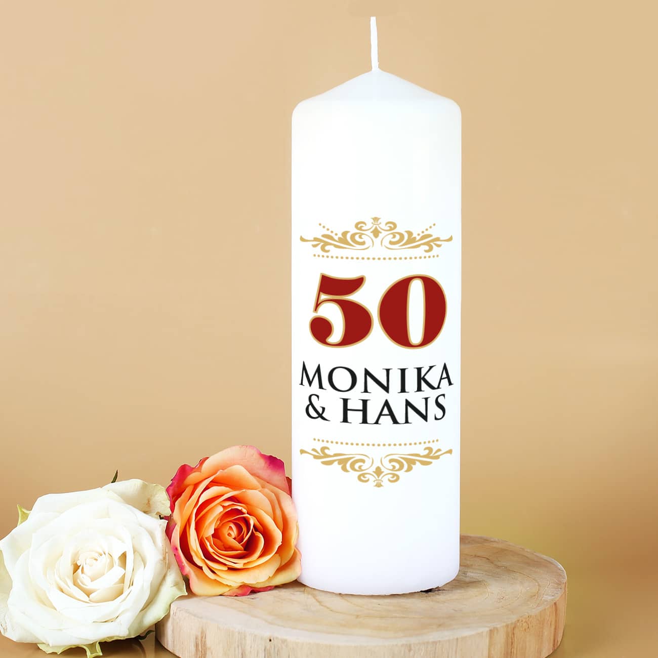 50 Jahre Ehe - Hochzeitskerze mit Namen