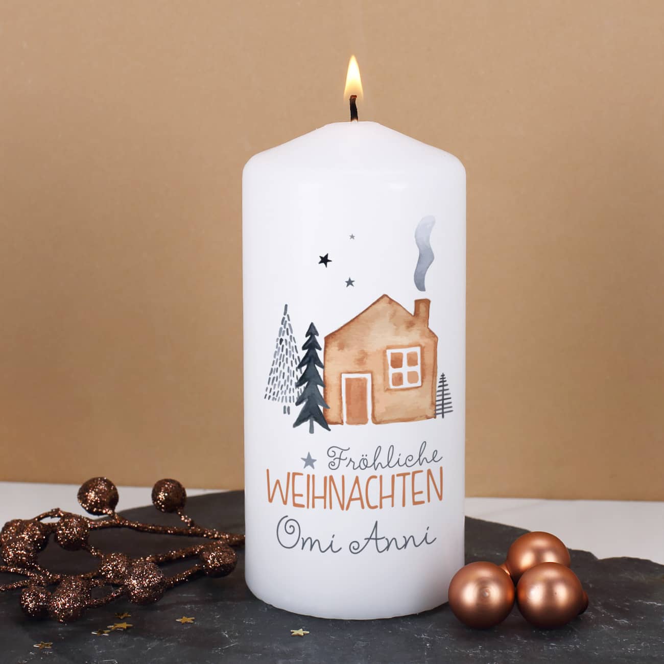 Fröhliche Weihnachten - Weihnachtskerze mit Name