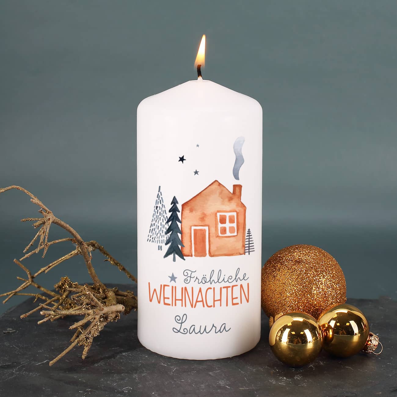 Fröhliche Weihnachten - Adventskerze und Weihnachtskerze mit Name