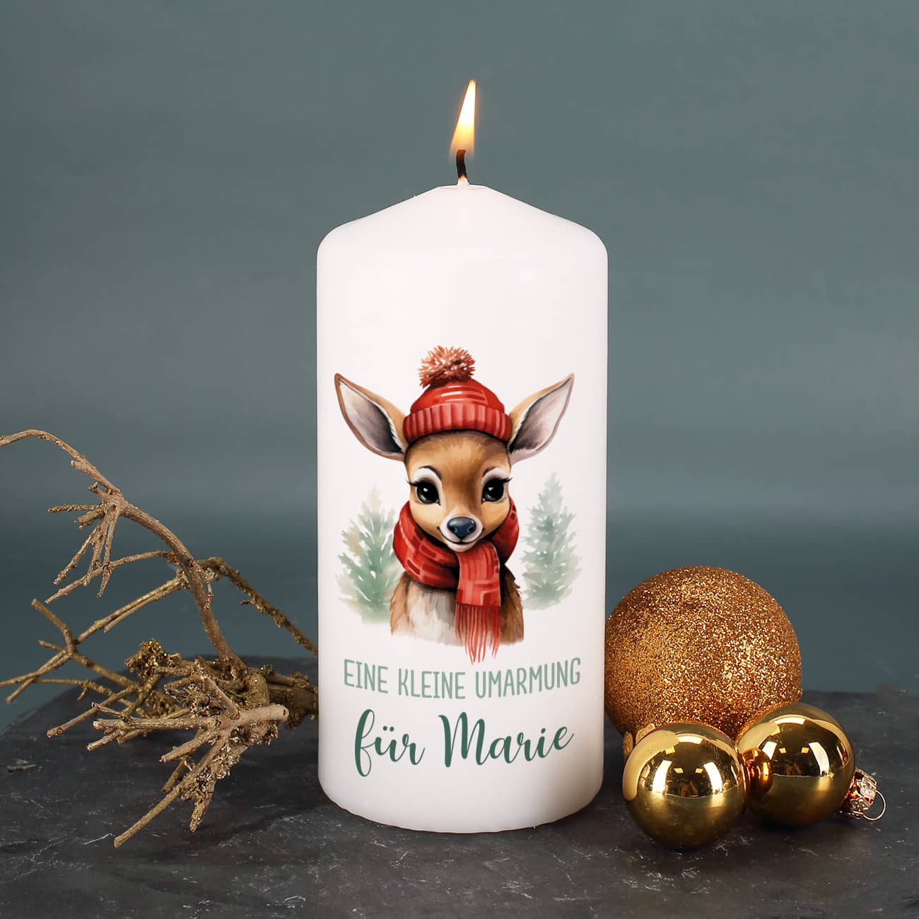 Weihnachtskerze personalisiert mit Name & Text