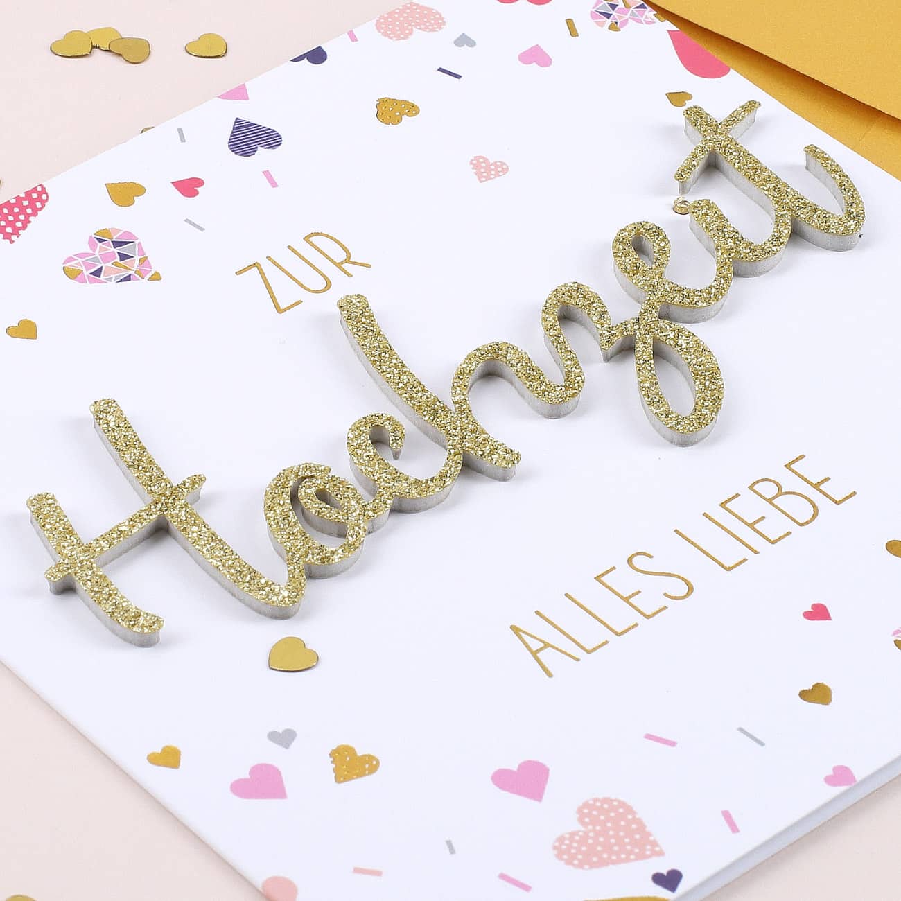 Grußkarte zur Hochzeit mit goldenem 3D Schriftzug