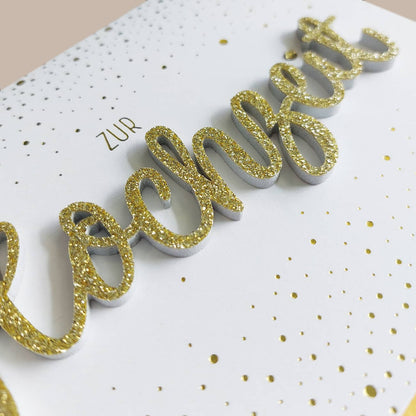 Grußkarte zur Hochzeit mit goldenem 3D Schriftzug