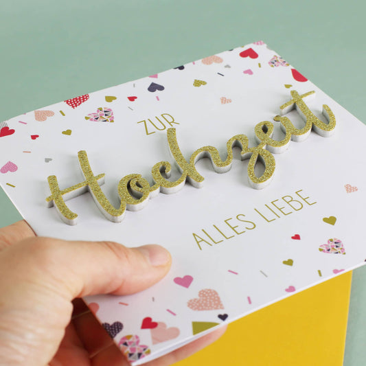 Grußkarte zur Hochzeit mit goldenem 3D Schriftzug