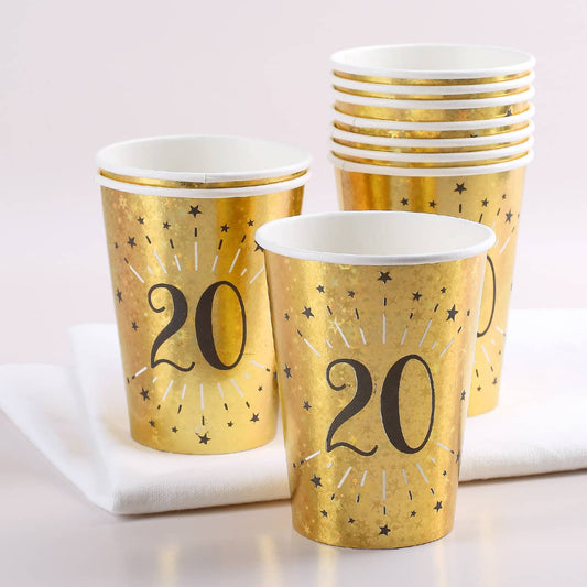 Goldene Pappbecher im Set zum 20. Geburtstag