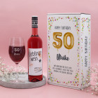 Happy Birthday 50 - Geschenkset mit Lieblingswein und Weinglas in Geschenkbox