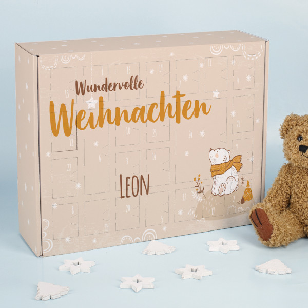 Adventskalender Wundervolle Weihnachten mit niedlichem Eisbär Motiv und Wunschtext bedruckt