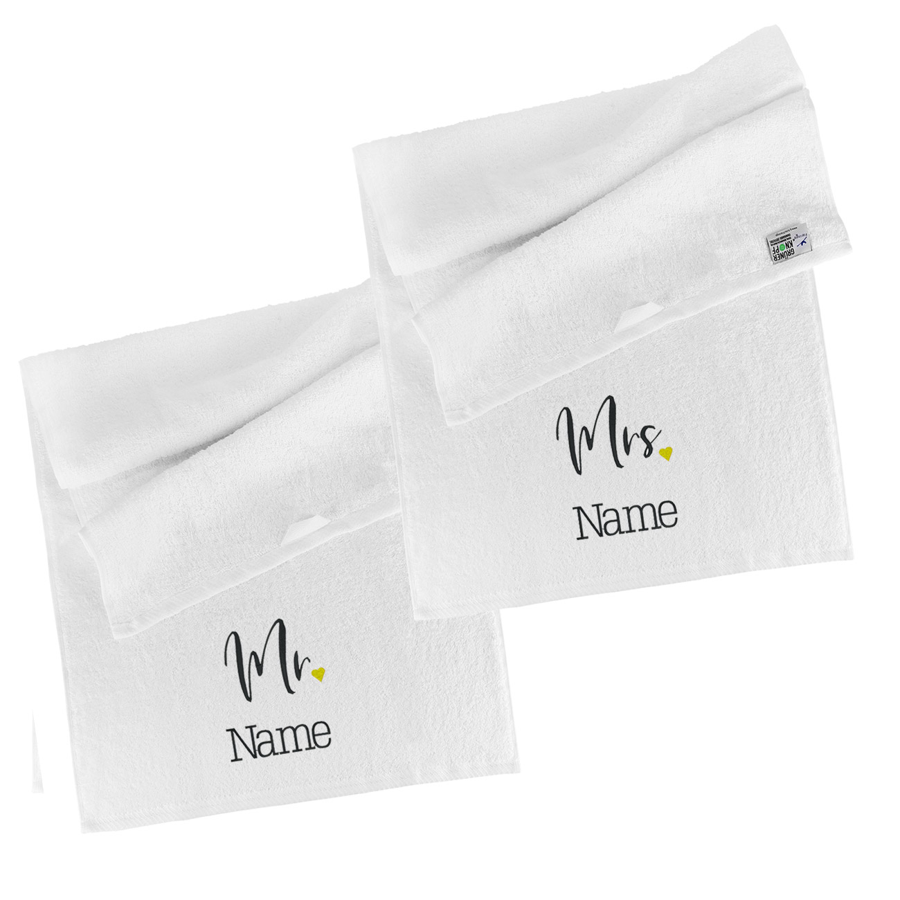 2 Handtücher zur Hochzeit mit Name Stick 