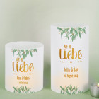 Lichthülle - Auf die Liebe - Tischdeko zur Hochzeit mit Name und Datum bedruckt