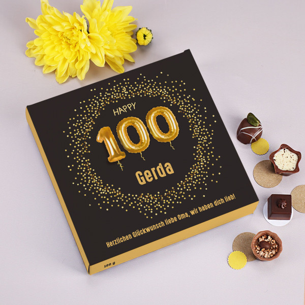 Happy 100 - Geburtstags Pralinen mit Name und Wunschtext